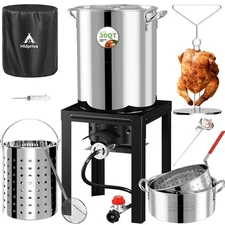 Stainless Steel Turkey Fryer Kit, 30QT Deep Pot & 10QT Fish Fryer, Waterproof...