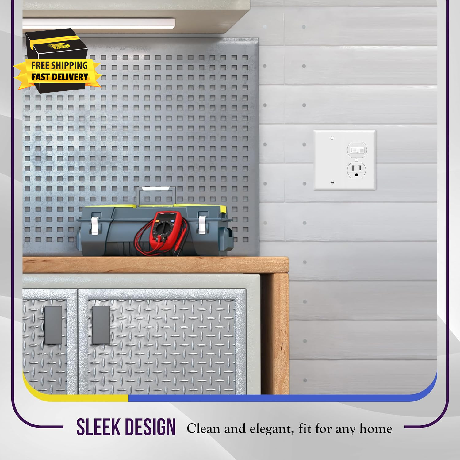 Combination Blank Device/Duplex Receptacle Outlet Wall Plate Cover, Standard Siz