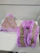 Girl's Winter Knit Hat and Scarf Set Sequined Purple 879 