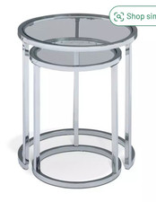 Set of 2 Round Nesting Side Tables Glass Tops Silver/Chrome Metal