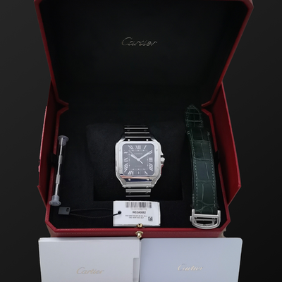 Cartier Santos de Cartier Large Green Dial Steel Watch WSSA0062