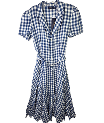 Polo Ralph Lauren Linen Dress Women 6 Blue Gingham Check Belted Midi  Cottage NEW | eBay