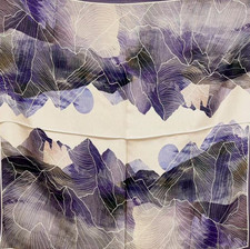 41"X41"Purple Mountain Print Pure Mulberry Silk Crepe Scarf 106x106cm5-5