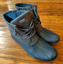 Sperry Top-Sider Saltwater Duck Boot WOOL Navy Blue Stripe Girl's Size 6M