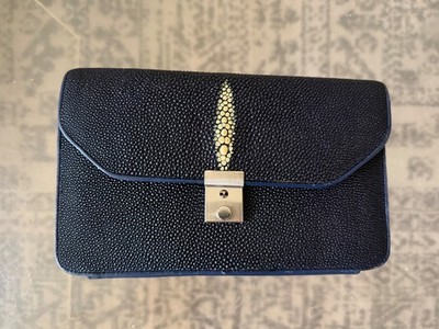 Sea Star Genuine Stingray Leather Bag Wallet Clutch Navy Blue Purse