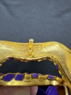 Carlisle Vintage 80s Belt Leather Karen Callan Brushed Gold Buckle Glam XS Carlisle Leather Belt Sz S Karen Callan Gold/purple buckle  main image 2