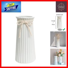 Image of Modern White Ceramic Ribbed Vase, Chic Minimalist Decor, 8 Inch / 20 CM