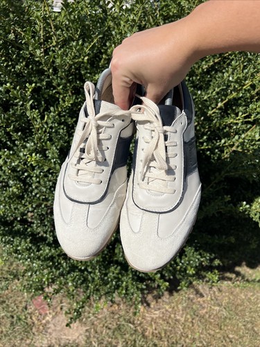 Zapatillas deportivas Lottusse beige y azul marino de cuero zapatos para hombre talla 9 (42) - Imagen 12 de 16