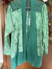 Logo By Lori Goldstein 2 Cardigans 1- NEW Tags Green, 1-worn Lightly Pink Lace B