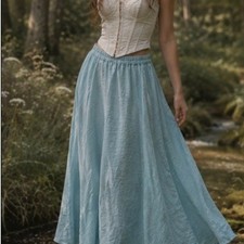 Gauze A Line Midi Maxi Skirt Medium Green Boho Cottagecore Fairy Ethereal Hippie