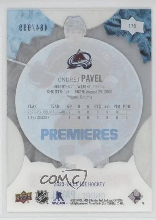 2023-24 Upper Deck Ice Premieres /999 Level 4 Ondrej Pavel #178 Rookie RC - Image 2 of 2