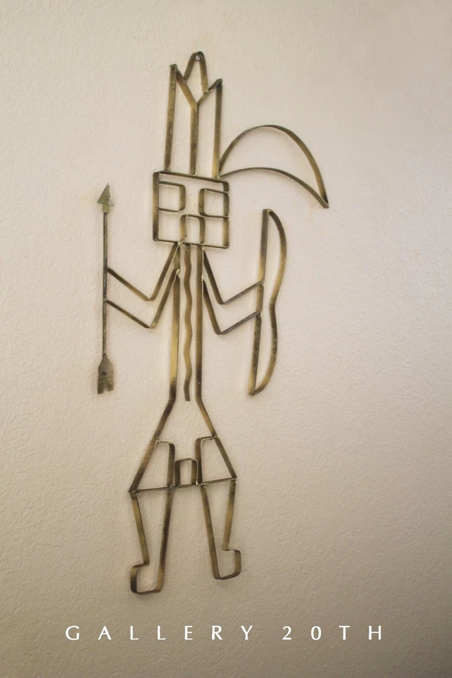 APACHE WARRIOR! ESCULTURA DE PAREDE MODERNISTA! ARTE DE METAL INDIANO BRUTALISTA ORIGINAL VINTAGE - Imagem 3 de 4