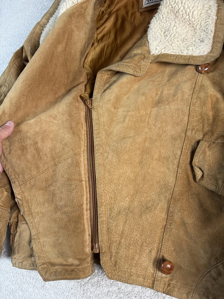 Vintage Avanti Jacket Womens Large Brown Pig Suede Sherpa Collar Zip Bomber 80s - Image 4 of 4
