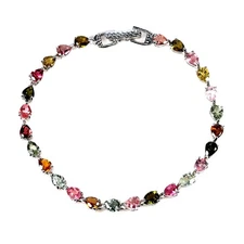 925 Sterling Silver Bracelet Pear Tourmaline 5x4mm Natural Gemstone Jewelry 7.5