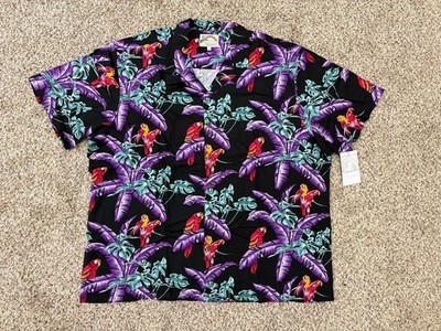 New Paradise Found Parrots Print Hawaiian Shirt Size 3XL  (C44-2)