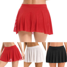 Womens Sheer Mesh Ruffle Flared Skirt Ballet Dance Elastic Waistband Gymnastic