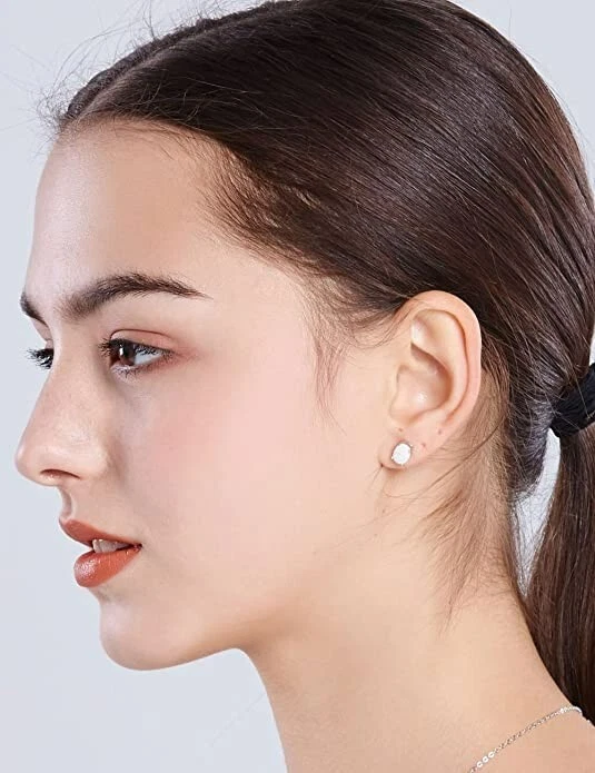 Solid .925 Sterling Silver 7 X 5MM Fire Opal Oval Cut Stud Earrings For Women - Image 3 of 4