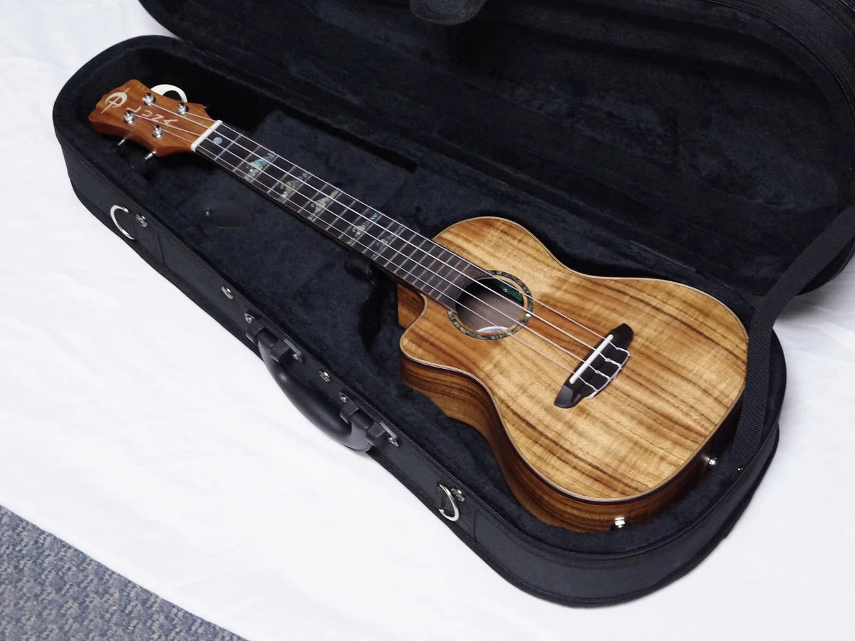 LUNA High Tide Concert Koa LEFTY acoustic electric UKULELE Case Capo Strap UKE