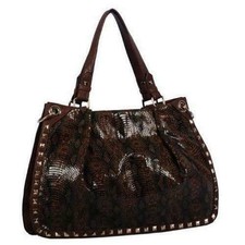 New Vieta Lake Faux Python Large Hobo Totel Stud Bag Gold Brown Velour Or Clutch