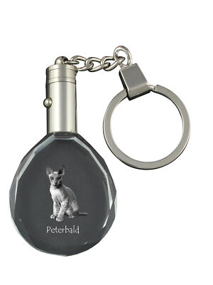 Peterbald - Fob with cat photo, crystal key ring in gift box, unique gift by Art