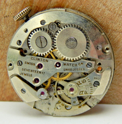 Vintage Clinton 17 jewel men's wrist watch movement with dial hand and ...