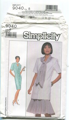 SIMPLICITY 9040 MISSES' DRESS W/ VARIATIONS SZ 8 UNCUT 1989 | eBay