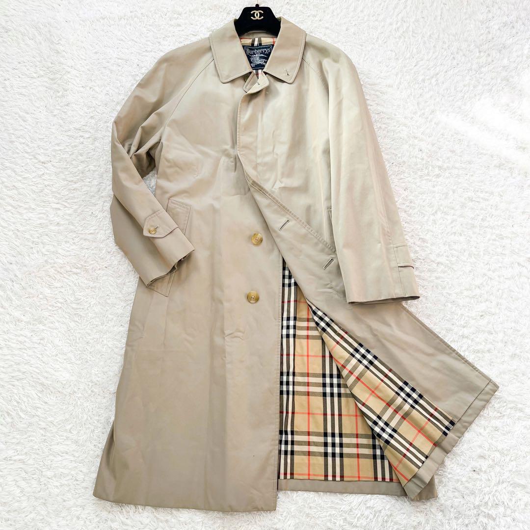 Burberry Long Trench Coat M Size Nova Check Stainless Steel Collar 170cm