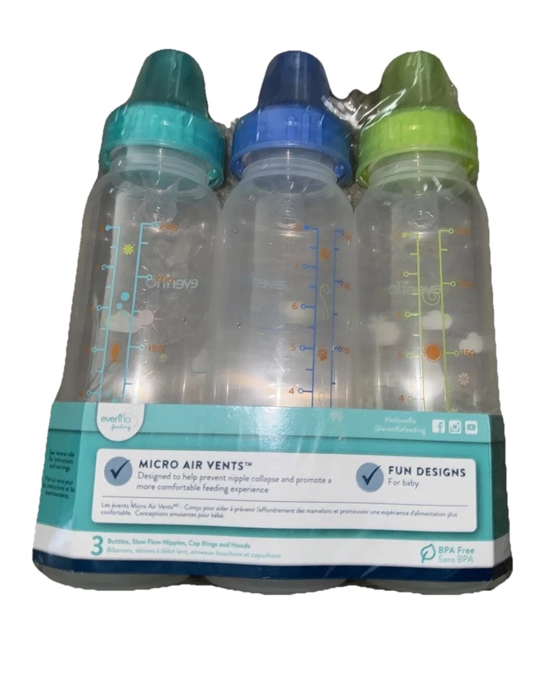EvenFlo Biberones 8 OZ Paquete de 3 Clásicos Zoo Friends Bebé 0-3M Flujo Lento 1 Foto 2 de 2