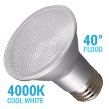 Satco S29408 LED 120V 6.5W Watt =50W PAR20 Medium E26 4000K Cool White Dimmable