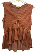 GRADE & GATHER BLOUSE WOMENS Med Copper CROP TOP V-NECK