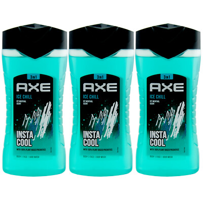 Axe Duschgel ICE CHILL 3 x 250ml 3in1 -Körper -Gesicht - Haare- Ice Menthol Duft