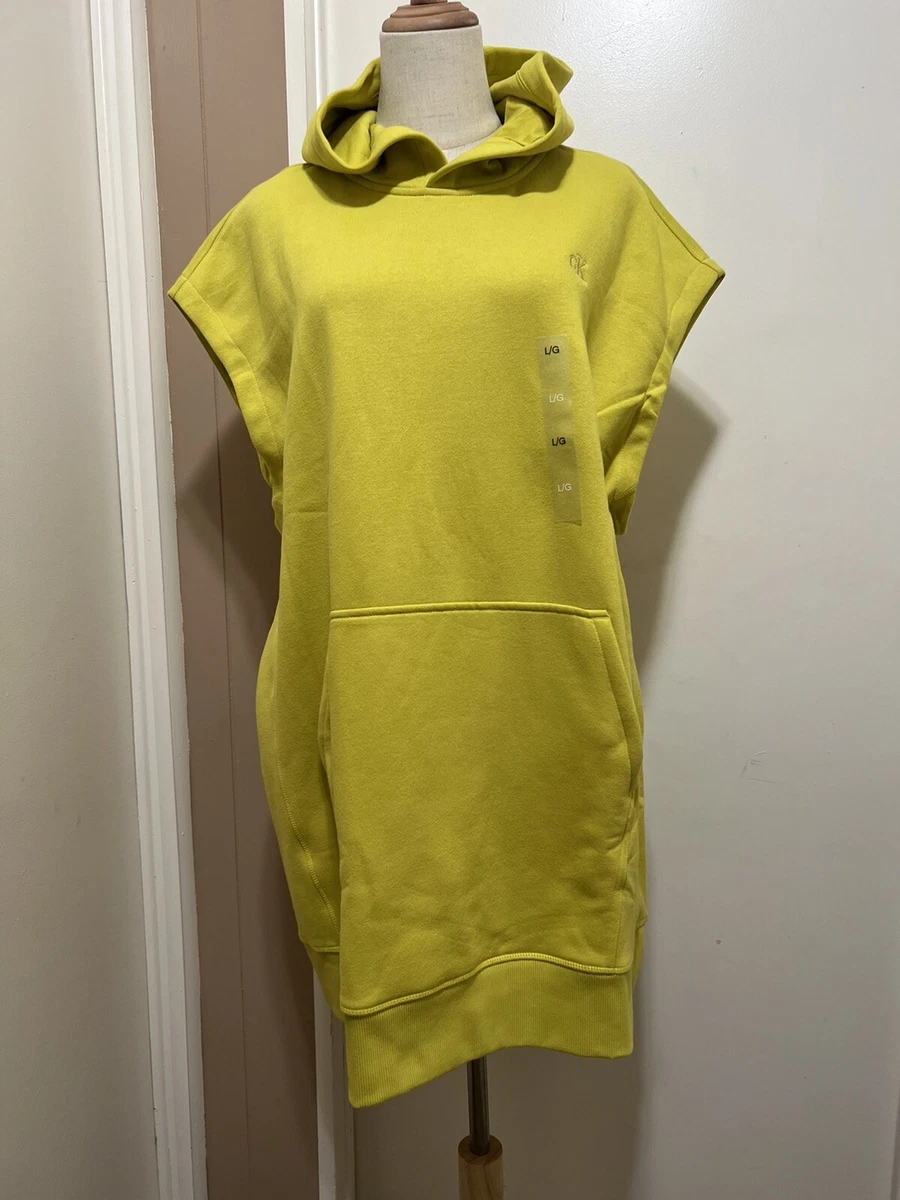 Calvin Klein Women Fleece Neon Logo Hooded Dress Size L NWT