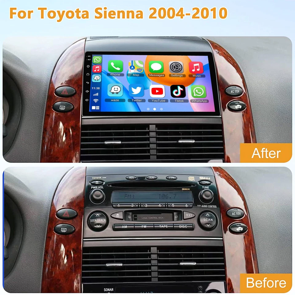 For Toyota Sienna 2004-2010 Wifi CarPlay Car Radio GPS 2005 2006 2007 2008 2009 - Imagem 2 de 4