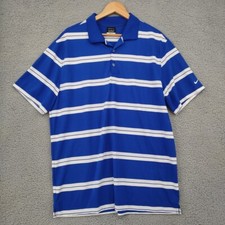 Nike Polo Shirt Mens XL Blue Stripe Swoosh Dri-Fit Short Sleeve Golf Athletic