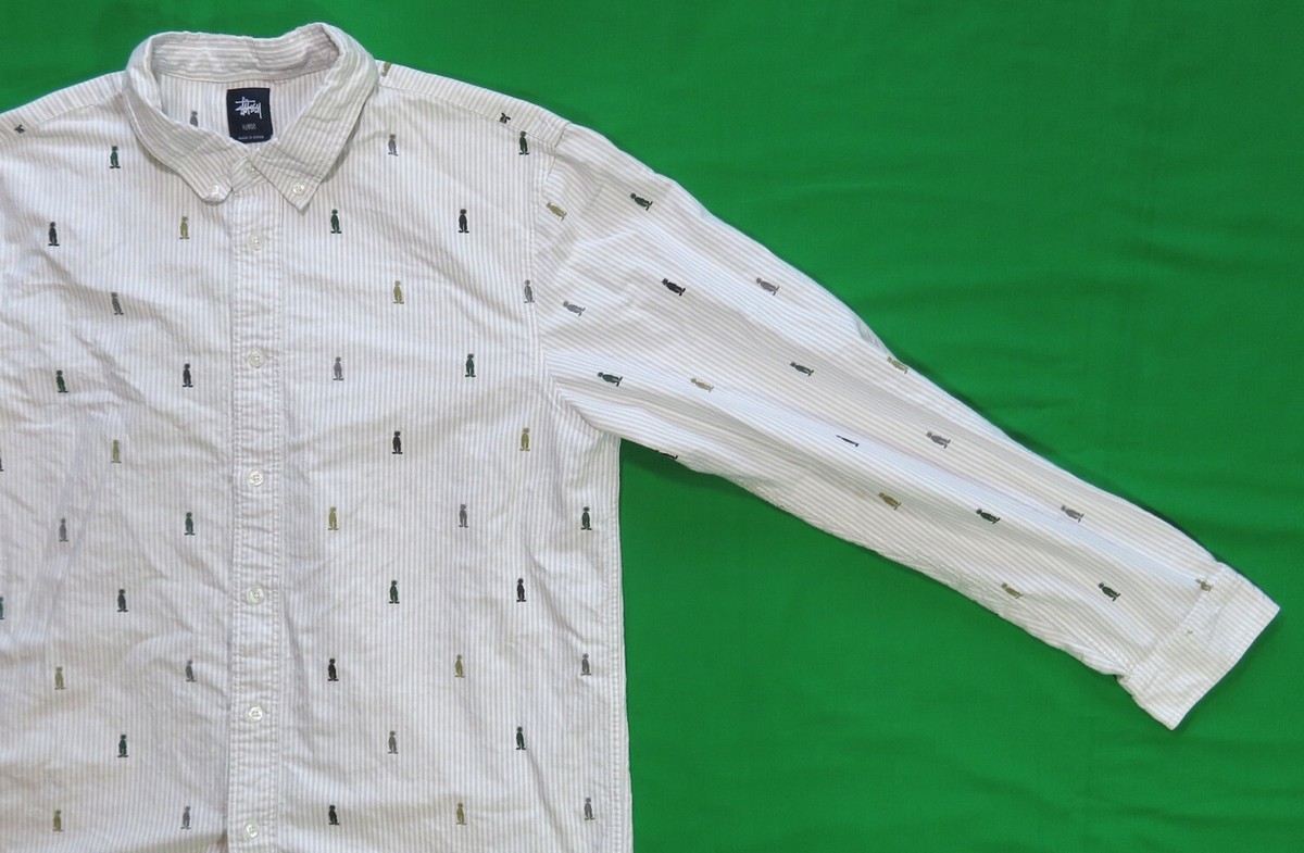 Stussy Long Sleeve Button Front Shirt Classic Logo Allover Print