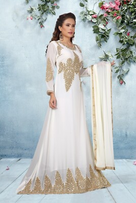 white gold indian wedding dresses White Gold Indian Wedding Anarkali Gown main image 0