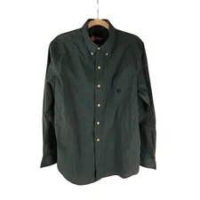 Chaps Mens Green Plaid Button-Down Shirt M Tall Long Sleeve Cotton Blend Easy Ca