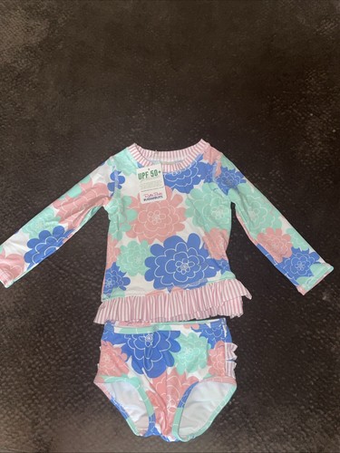 NWT Toddler Girl Two Piece Swimsuit Size 2T rash guard Ruffle butts UPF ...