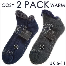 Pack of 2 Pairs Mens Thermal Socks Mens Thick Winter Socsks Lounge Low Cut Cosy