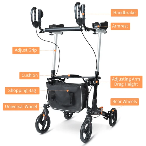 Upright Rollator Mobility Walker Folding Lightweight with Arm Support and Seat - Picture 5 of 13