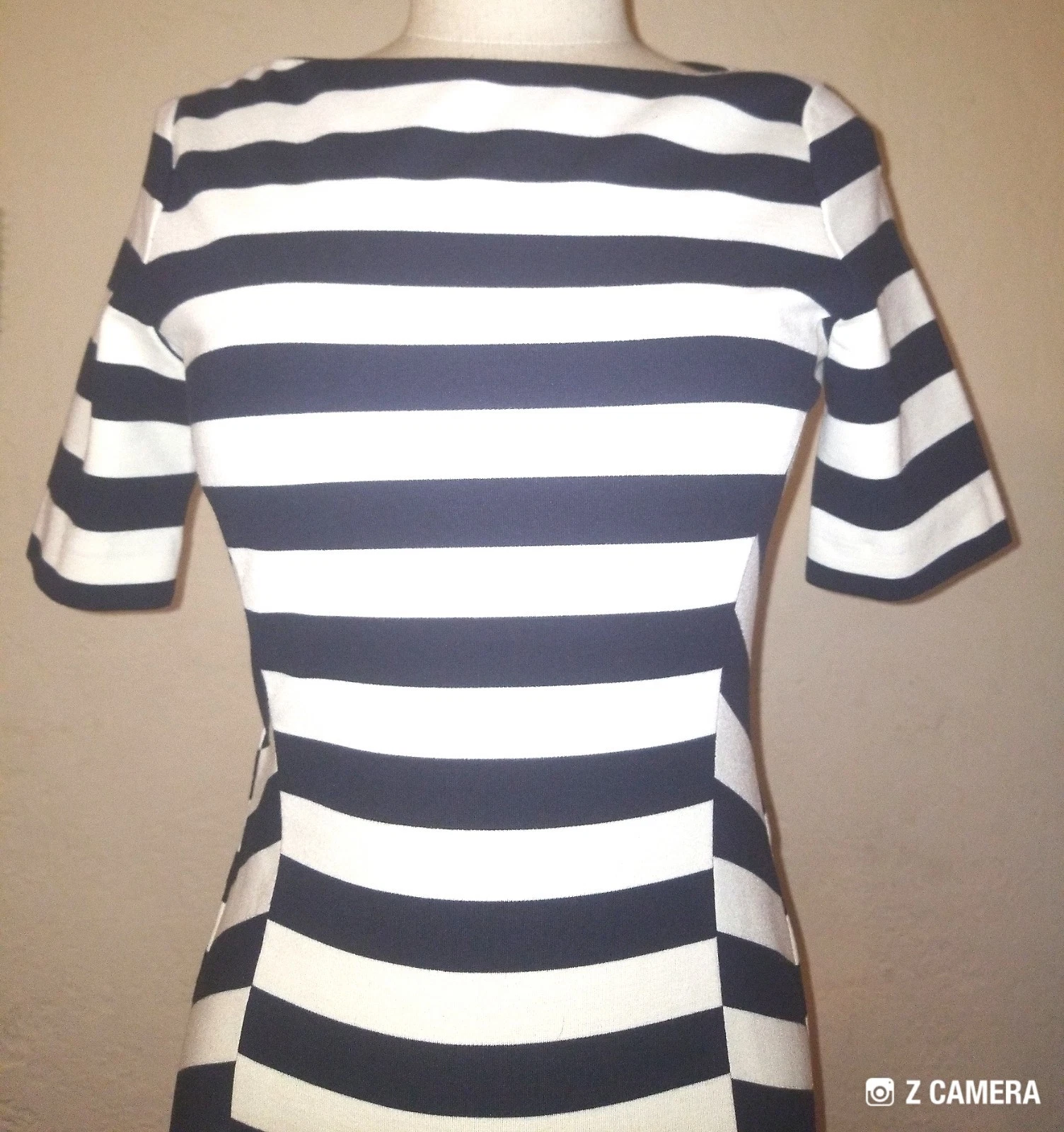 Abito aderente Tory Burch bianco e nero a righe manica corta taglia XS