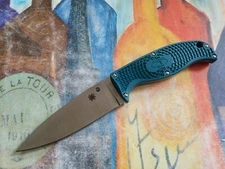 Spyderco Enuff 2 Fixed Blade Knife, K390 Satin Plain Blade, Blue FRN Handle