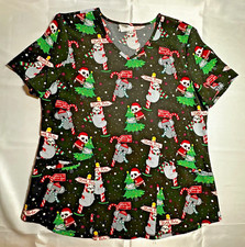 Scrubstar Scrub Top, size M, Christmas Theme, Black w/Multicolor Print