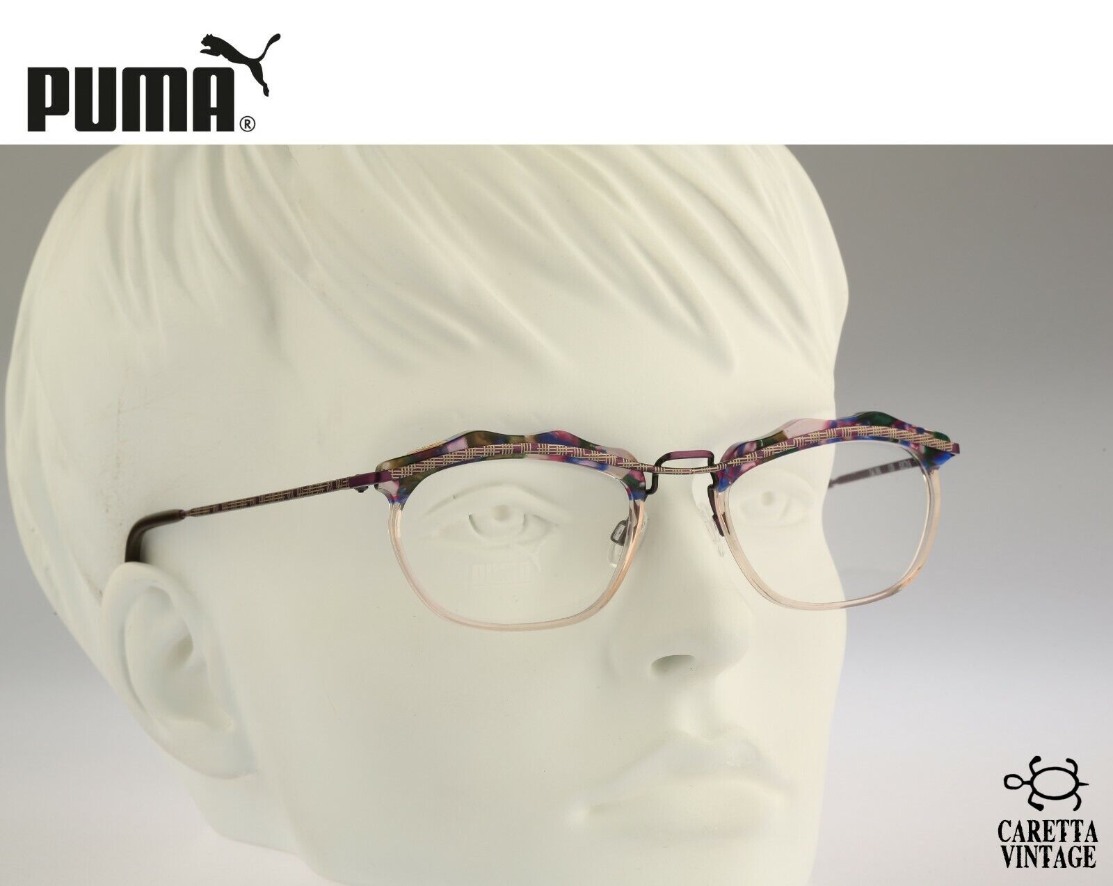 Puma PK 501 Vintage 80s colorful & clear bicolor rectangle eyeglasses frames Ogólnokrajowa bezpłatna, prawdziwa gwarancja