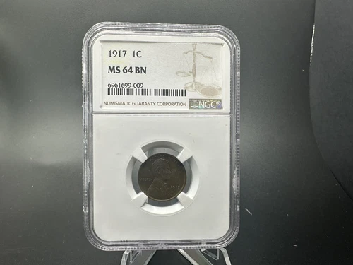 1917  1c Lincoln Wheat Cent - Dual Side Purple/blue Toning - NGC MS 64 BN
