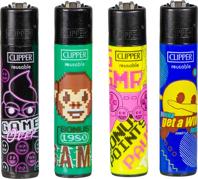 CLIPPER Classic  Mehrweg Feuerzeug - 4er Set - EMOJI GAMING - NEU - CL110
