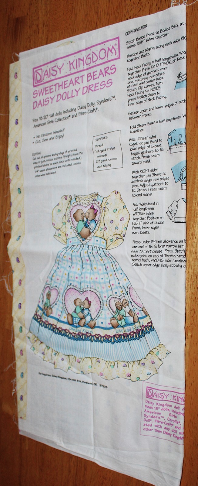 Daisy Kingdom ~ "SWEETHEART BEARS" DAISY DOLLY CUT/SEW DRESS for 18-20" Dolls