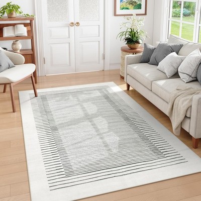 Modern 5x7 Washable Rug for Living Room, Geometric Stain-Resistant Soft Bedro...