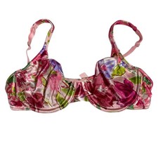 Vintage Victoria Secret Shiny Second Skin Satin Underwire Bra Floral 36B Pink
