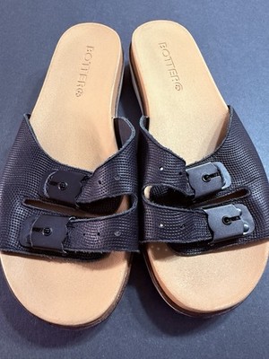 Nordstrom Bottero Brazil black wedge double strap buckle sandal 9 Ergonomic